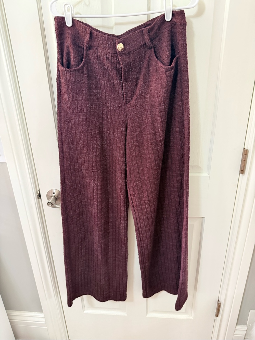 H&M | Wide-Leg Knit Tweed Pants in Plum